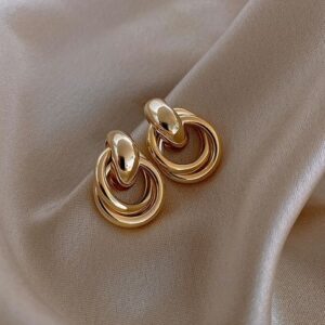 Triple Circle Gold-Plated Statement Earrings